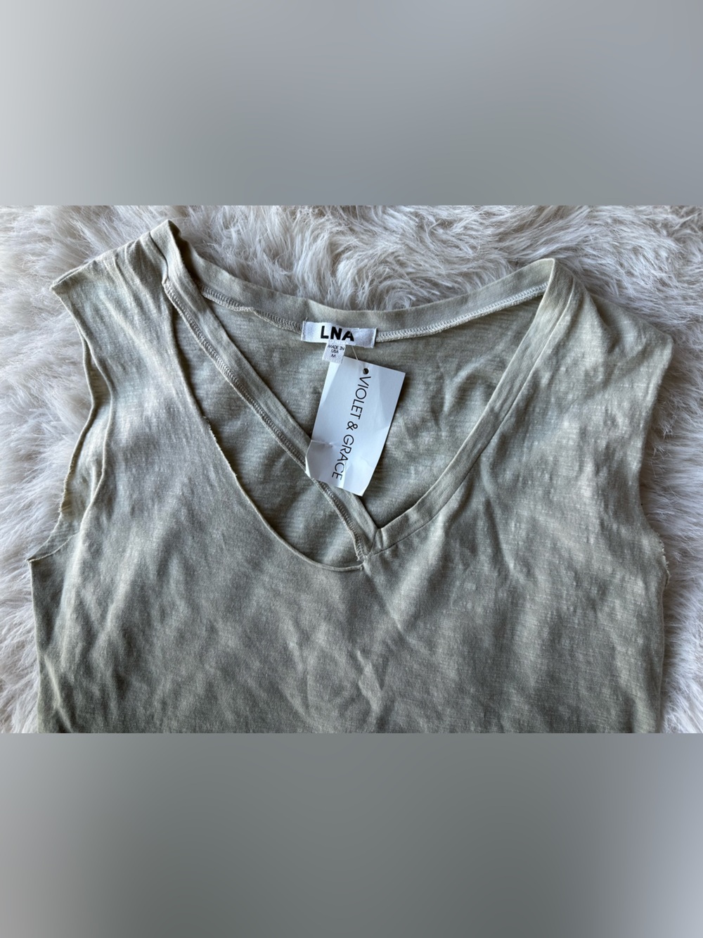 LNA Olive Ombre Medium Scoop V-Neck Tank made in USA - Picture 2 of 8